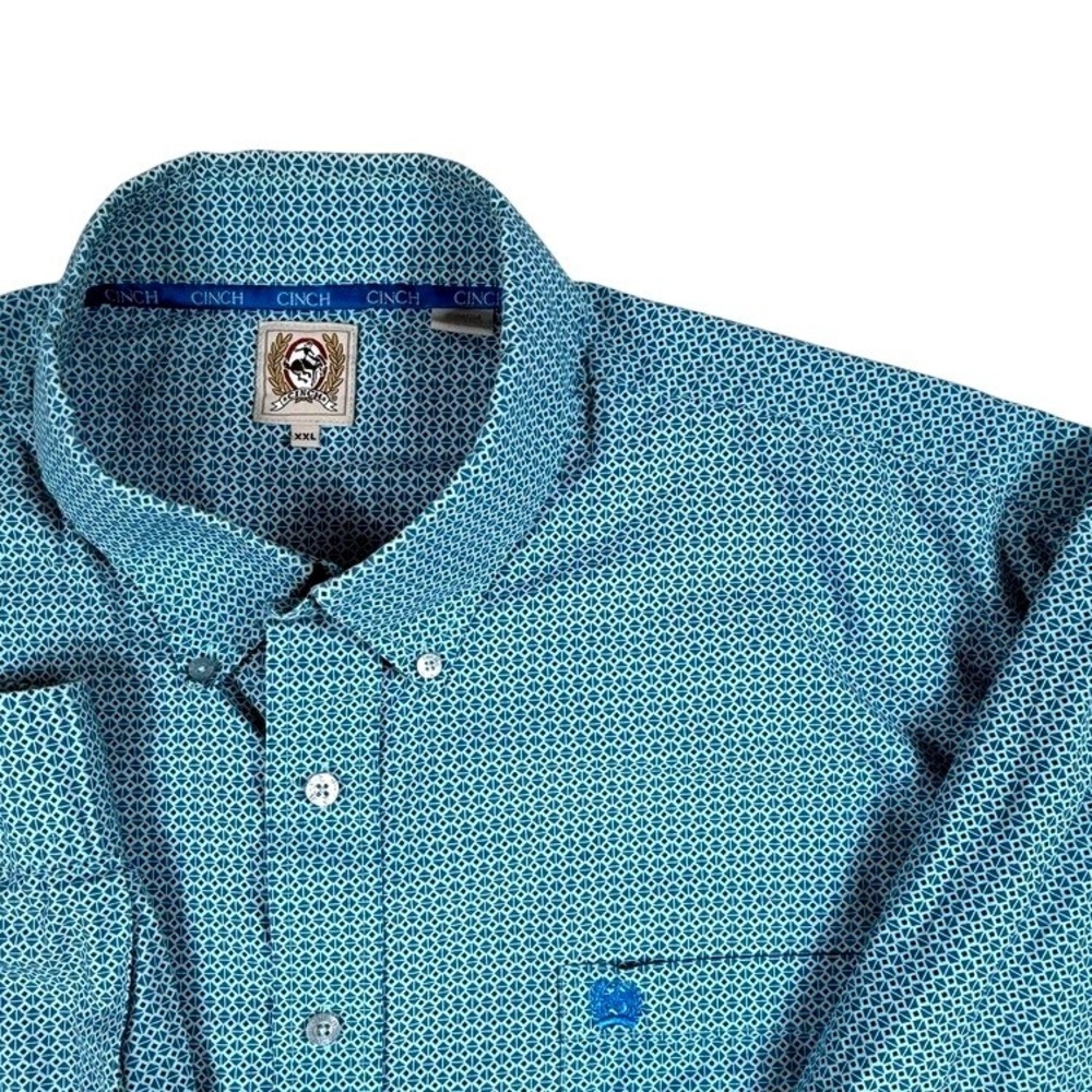 Cinch Mens XXL Teal Geometric Print Long Sleeve Western Button Down Shirt